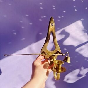 Vintage Solid Brass Candle Snuffer and Wall Sconce Set